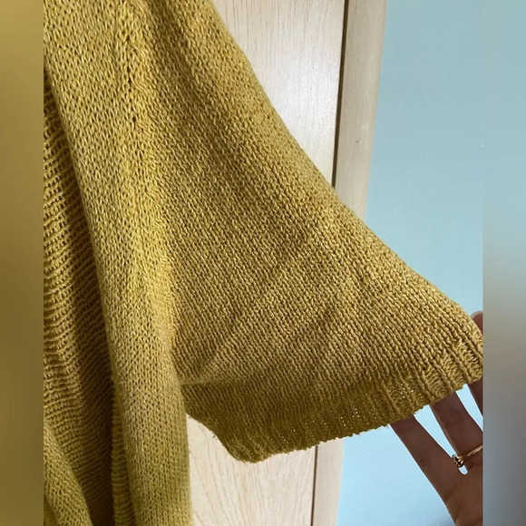 Sparrow Anthropologie Mustard Yellow Short Sleeve Open Cardigan sweater top Sz L - Picture 5 of 8
